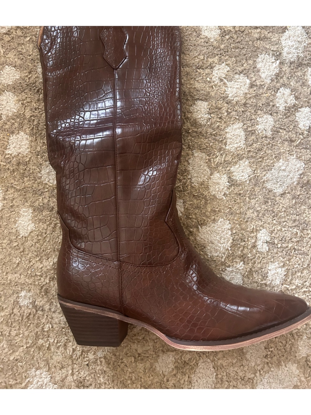 Brown Croc-Embossed Knee Boot